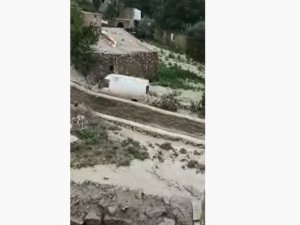 Başkale'de sel arabayı böyle götürdü
