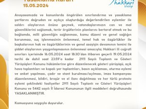 Hakkari'de gösteri ve yürüyüş yasaklandı