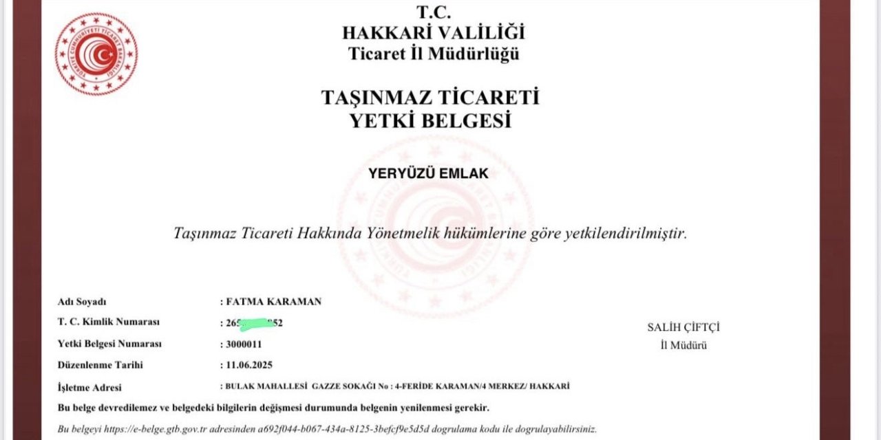 Hakkari’de resmi emlak yetkisi Yeryüzü Emlak’a verildi