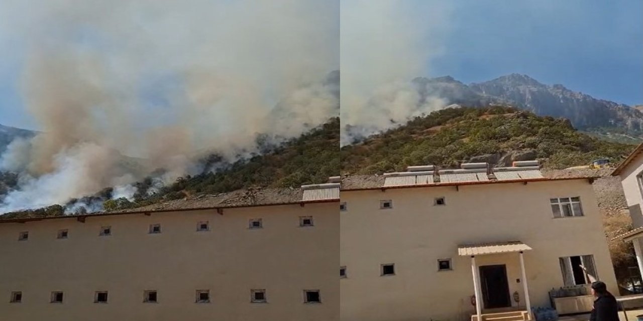 Hakkari-Çukurca Karayolunda orman yangını