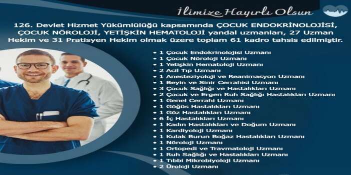 Hakkâri’ye 61 yeni hekim kadrosu tahsis edildi