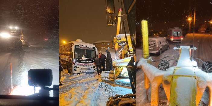 Mahsur kalan araçları belediye ekibi kurtardı