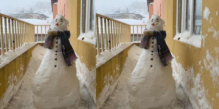 Sağlıkçılardan balkonlarda kardan adam