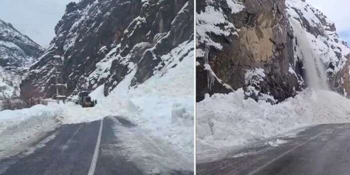 Hakkari-Çukurca Karayoluna çığ düştü: Tehlike kamerada