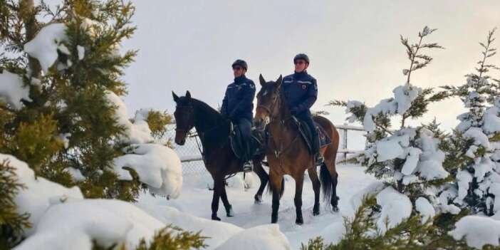 Atlı jandarmadan kış nöbeti