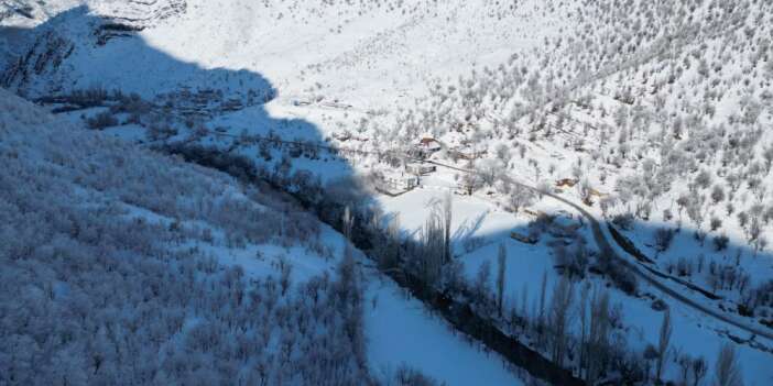 Beytüşşebap'ta dereler buzla kaplandı