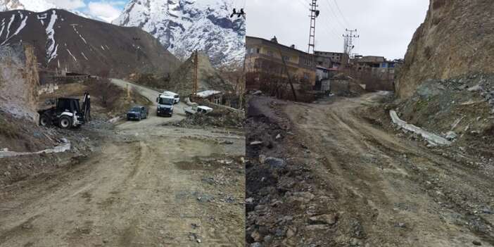 Belediye ekipleri Kaya düşen yolu temizledi