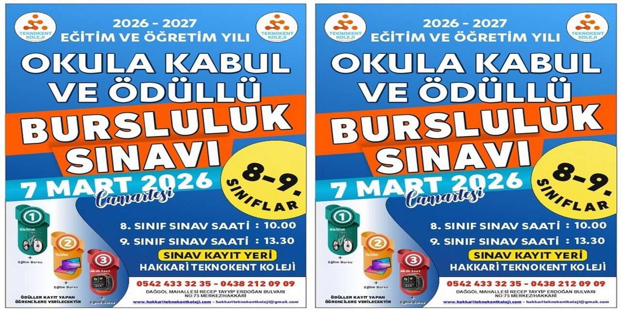 Hakkâri Teknokent Koleji Okula Kabul ve Ödüllü Bursluluk Sınavı…