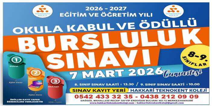 Hakkâri Teknokent Koleji Okula Kabul ve Ödüllü Bursluluk Sınavı…