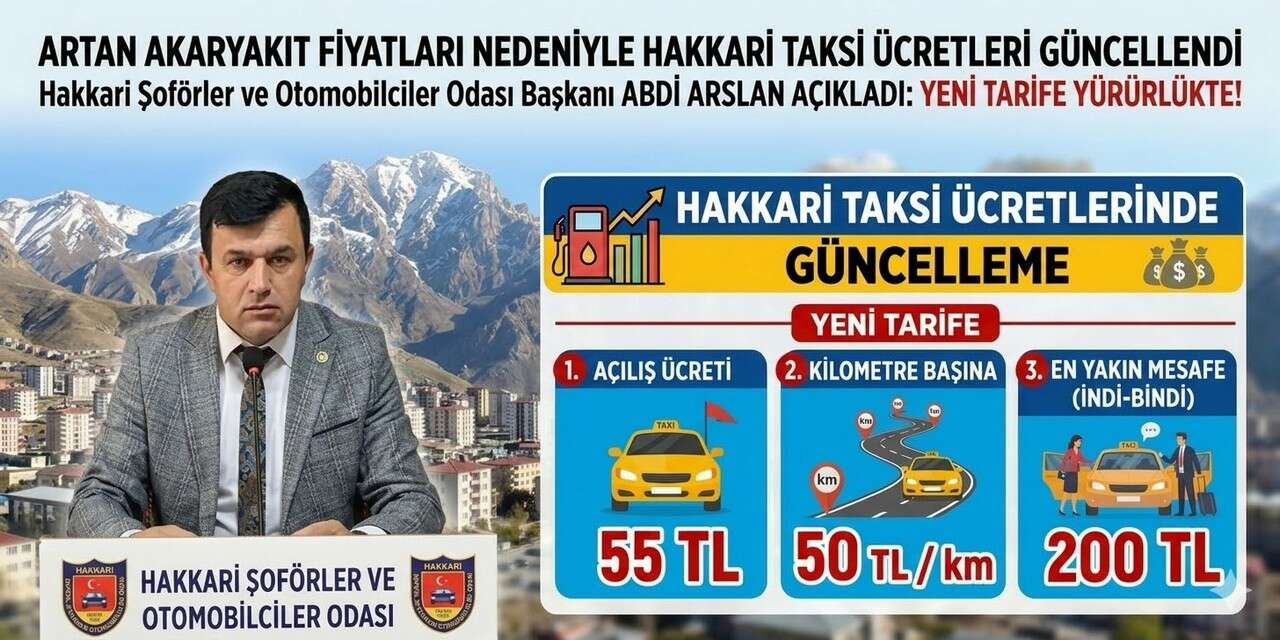 Hakkari’de Taksimetre Tarifesi Güncellendi