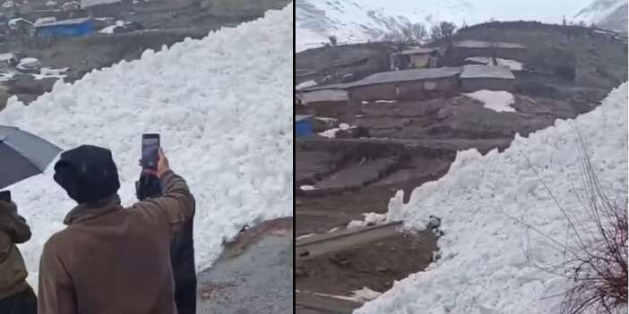 Hakkari’de korkutan çığ: Köyün yanından Akarsu gibi geçti