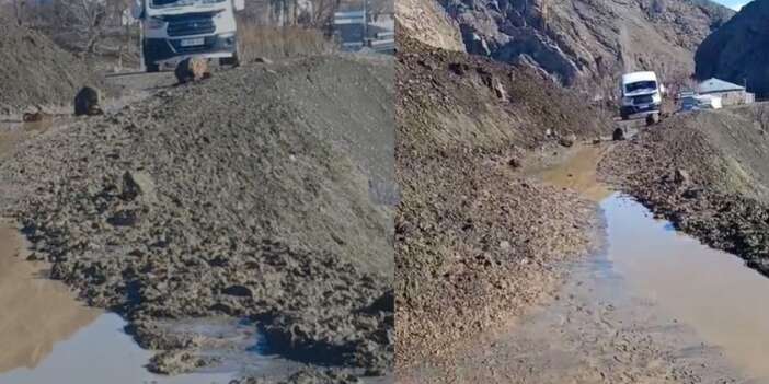 Hakkari Kamışlı-Geçitli yolunda heyelan