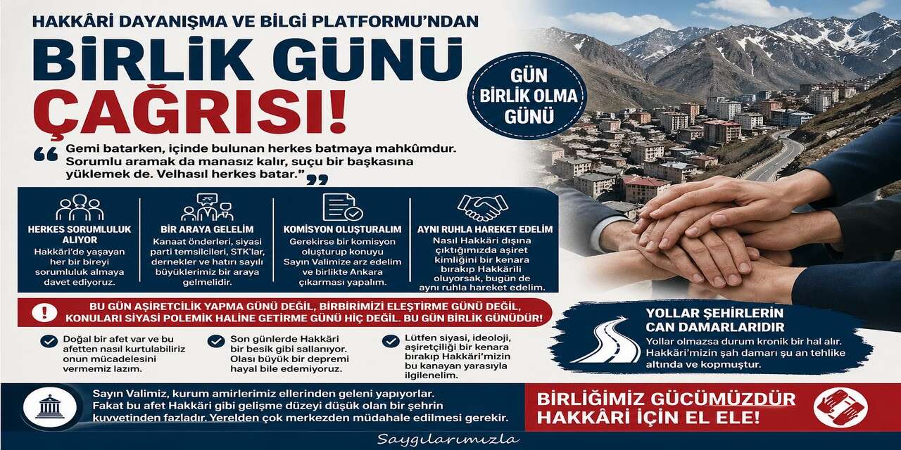 Hakkâri Dayanışma ve Bilgi Platformu’ndan “Birlik Günü” çağrısı