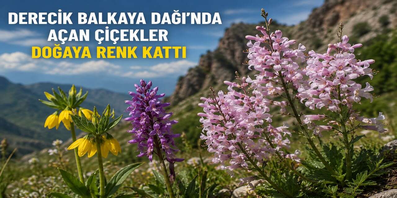 Derecik Balkaya Dağı'nda açan çiçekler doğaya renk kattı
