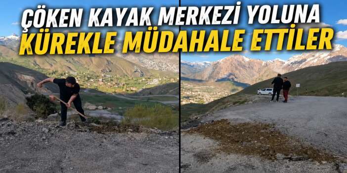 Çöken kayak merkezi yoluna kürekle müdahale