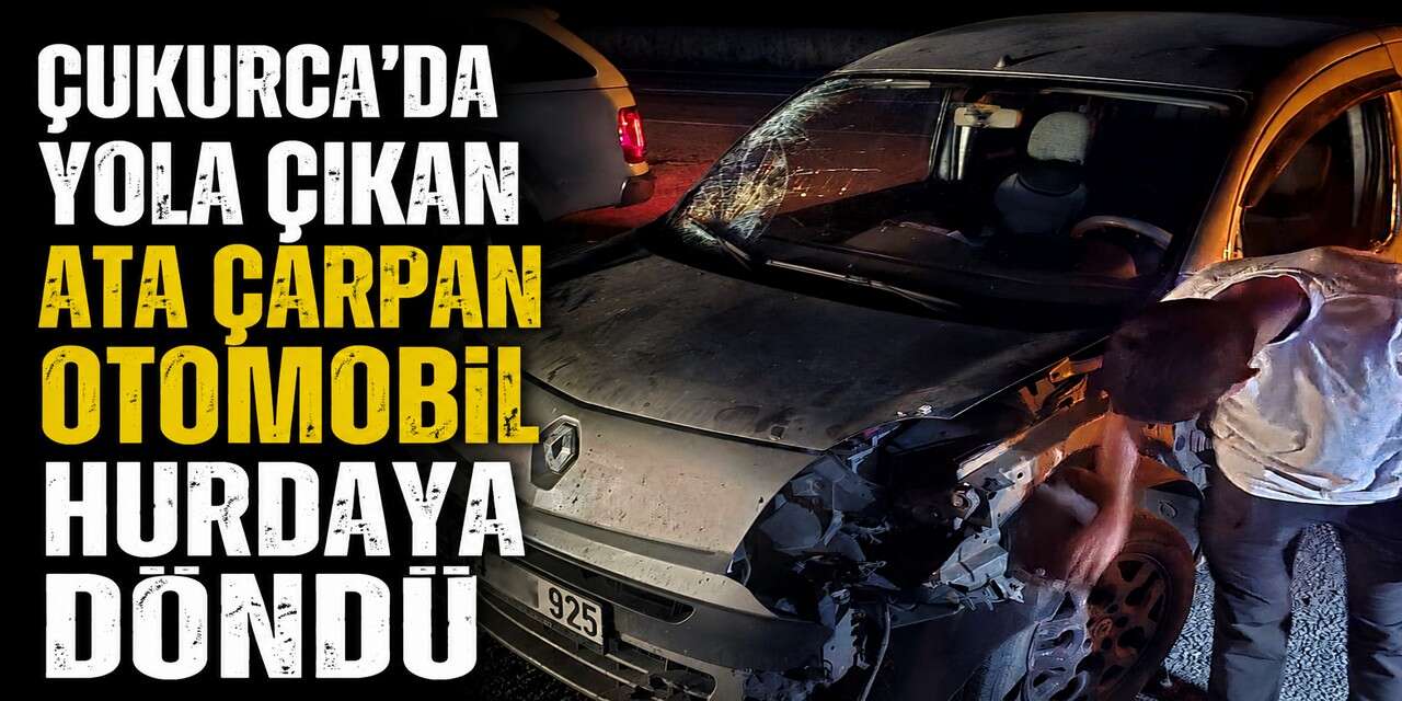 Çukurca'da yola çıkan ata çarpan otomobil hurdaya döndü