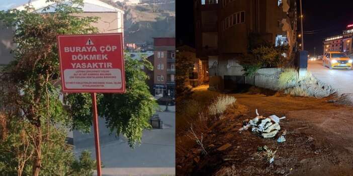 Hakkari'de uyarı tabelasını söktüler, aynı noktaya çöp döktüler