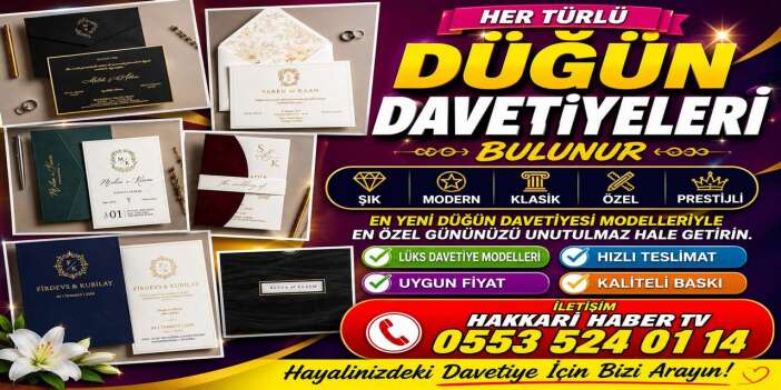 Hakkari'de her bütçeye uygun düğün davetiyesi hizmeti