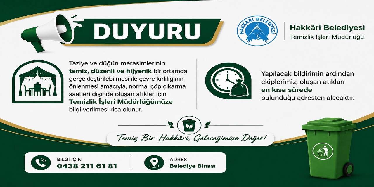 Hakkari Belediyesi’nden düğün ve taziye sahiplerine önemli duyuru