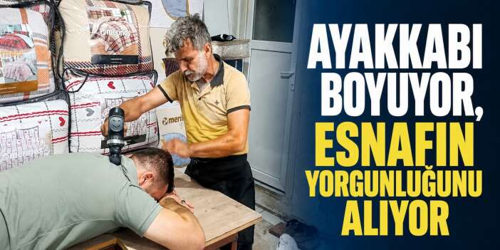Bisikletli boyacıdan esnafa masaj hizmeti