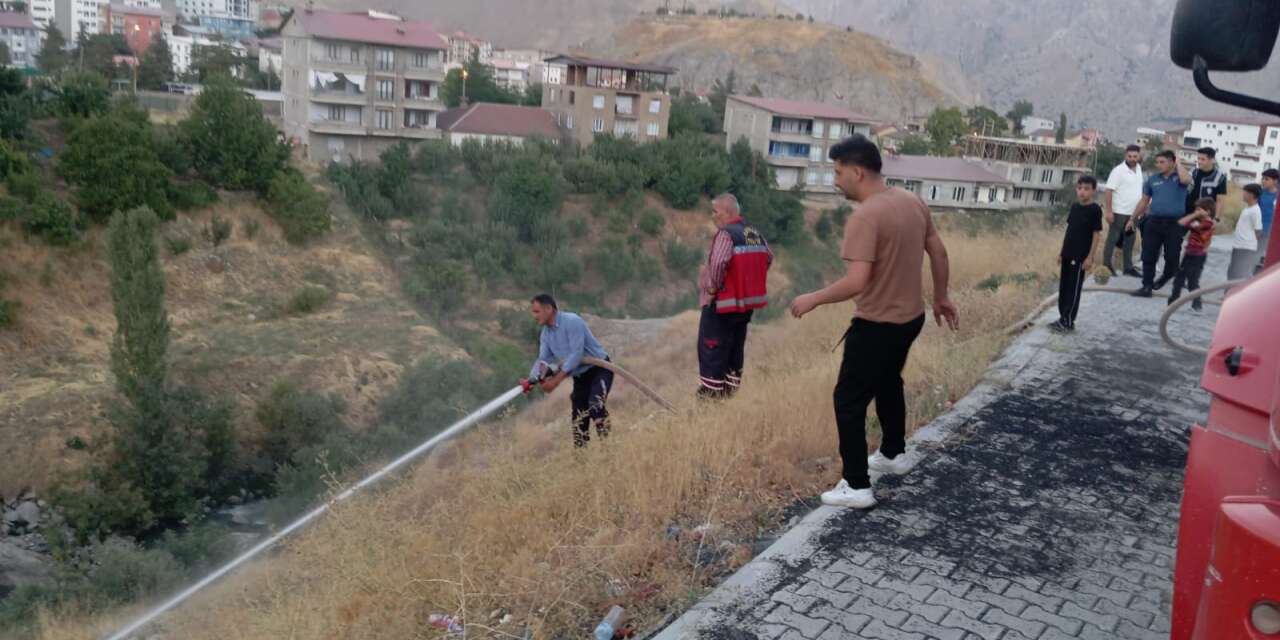 Hakkari'de anız yangını İtfaiyenin hızlı müdahalesi yangını önledi