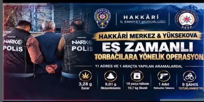 Hakkari ve Yüksekova'da uyuşturucu operasyonu