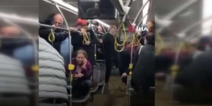 Ayazağa’da sel sularına kapılan otobüste panik