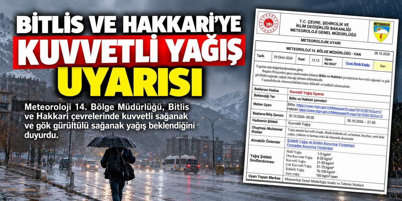 Hakkâri için kuvvetli yağış uyarısı yapıldı