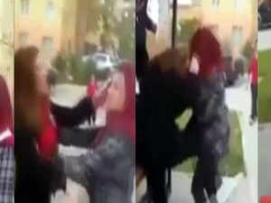 Kızlar kavga etti erkekler bahis oynadı!