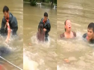 Sele kapılan yaşlı kadını böyle kurtardı!