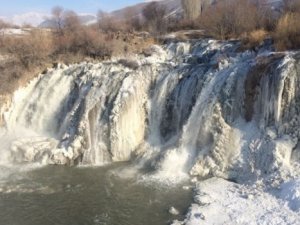 Muradiye şelalesi dondu!