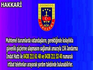Hakkari jandarma yardım hatları!