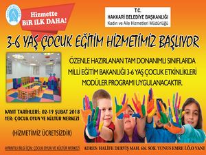 Belediyeden ücretsiz 3-6 yaş eğitim hizmeti başlıyor