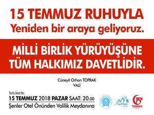 Hakkari'de 15 temmuz yürüyüşü