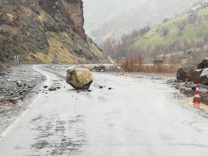 Hakkari-Çukurca karayoluna kaya düştü