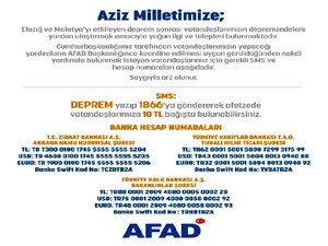 Elazığ için hesap numarası açıldı