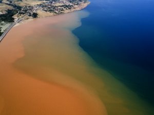 Sel suları Van Gölü'nü kızıla boyadı