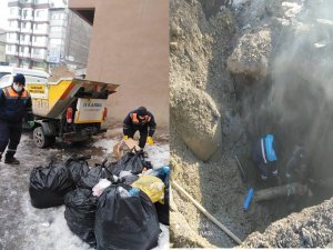 Belediye arıza ekibinin zorlu mesaisi
