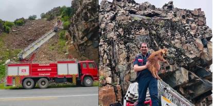 Hakkari İtfaiyeden keçi yavrusu operasyonu