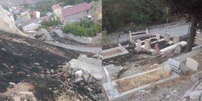 Anız yangınları mezarlıklara veriyor