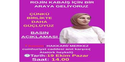 Rojin Kabaiş için Hakkari'de basın açıklaması yapılacak